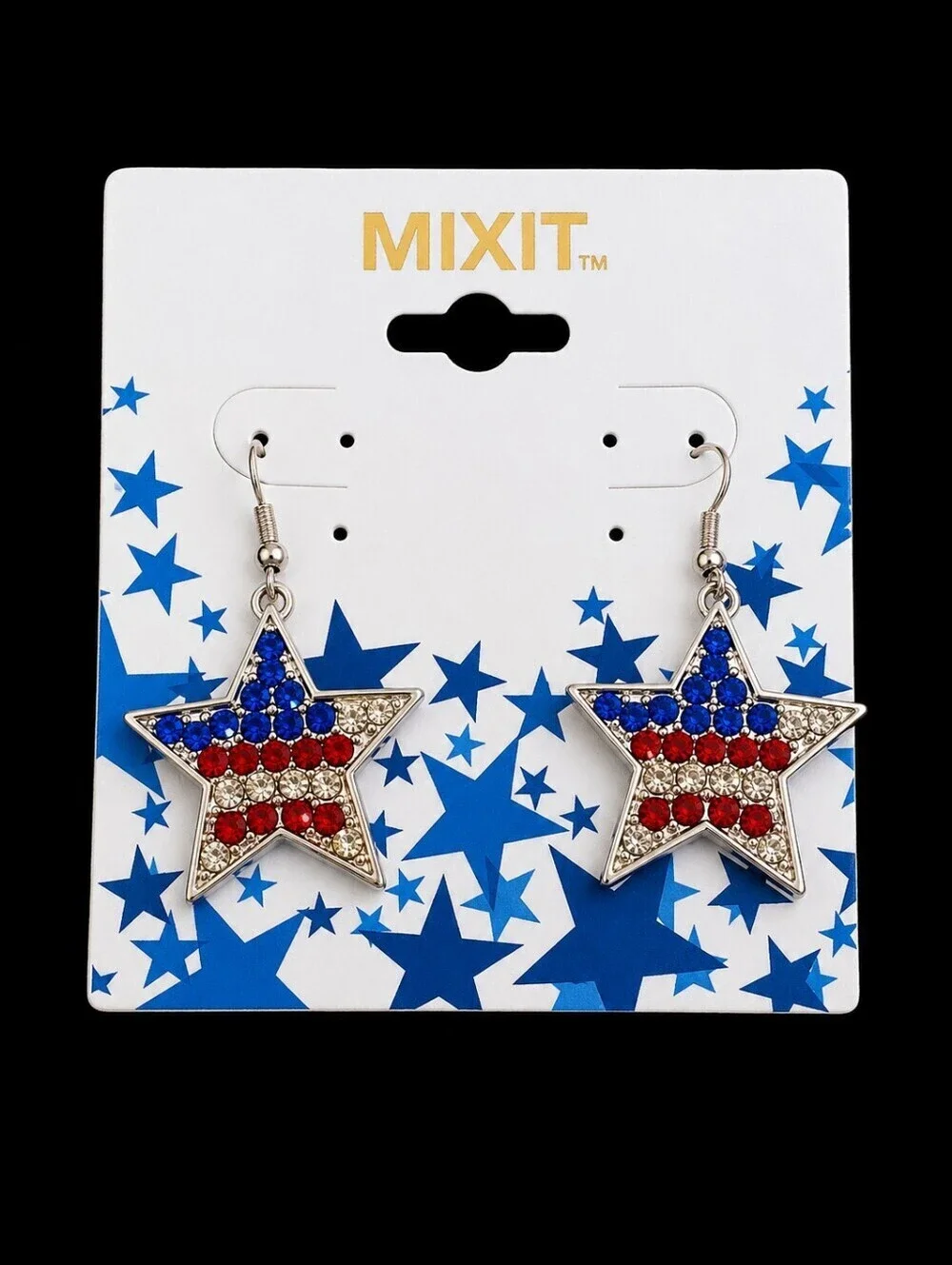 5/$25 MIXIT Fourth of July Rhinestone Stars Dangle Hook Earrings